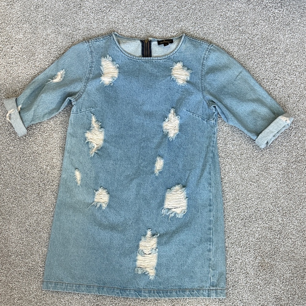 Audrey Light Blue Distressed Denim Dress for Kids